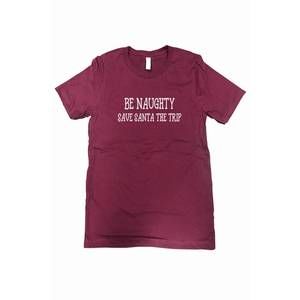 NEW URBANARTEEZ women's be naughty save santa the trip tee - plus in burgundy